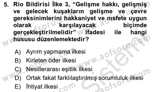 Uluslararası Hukuk 2 Dersi 2023 - 2024 Yılı (Vize) Ara Sınav Soruları 5. Soru