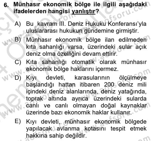 Uluslararası Hukuk 2 Dersi 2023 - 2024 Yılı (Vize) Ara Sınav Soruları 6. Soru