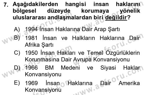 Uluslararası Hukuk 2 Dersi 2023 - 2024 Yılı (Vize) Ara Sınav Soruları 7. Soru