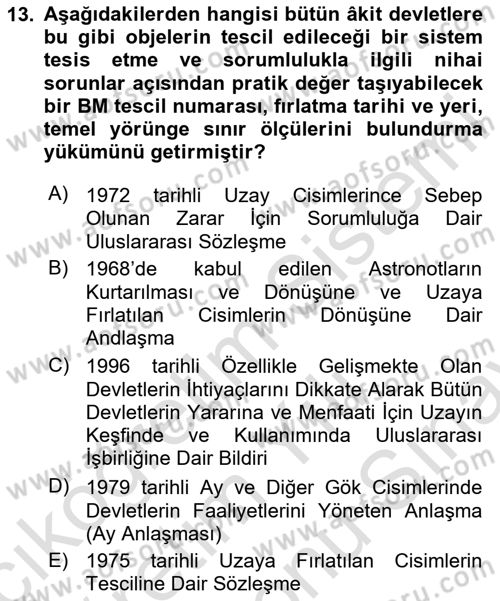 Uluslararası Hukuk 2 Dersi 2023 - 2024 Yılı (Final) Dönem Sonu Sınav Soruları 13. Soru