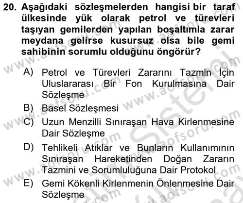 Uluslararası Hukuk 2 Dersi 2023 - 2024 Yılı (Final) Dönem Sonu Sınav Soruları 20. Soru