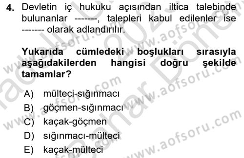 Uluslararası Hukuk 2 Dersi 2023 - 2024 Yılı (Final) Dönem Sonu Sınav Soruları 4. Soru