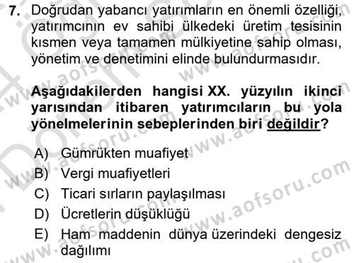 Uluslararası Hukuk 2 Dersi 2023 - 2024 Yılı (Final) Dönem Sonu Sınav Soruları 7. Soru