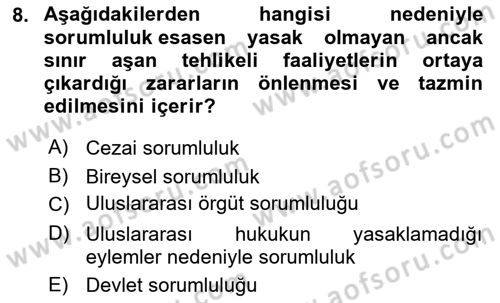 Uluslararası Hukuk 2 Dersi 2023 - 2024 Yılı (Final) Dönem Sonu Sınav Soruları 8. Soru
