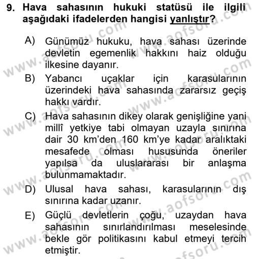 Uluslararası Hukuk 2 Dersi 2023 - 2024 Yılı (Final) Dönem Sonu Sınav Soruları 9. Soru