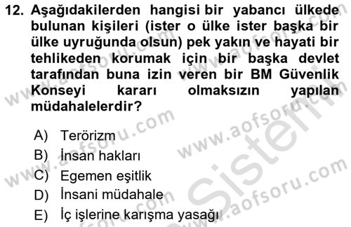 Uluslararası Hukuk 2 Dersi 2023 - 2024 Yılı Yaz Okulu Sınav Soruları 12. Soru