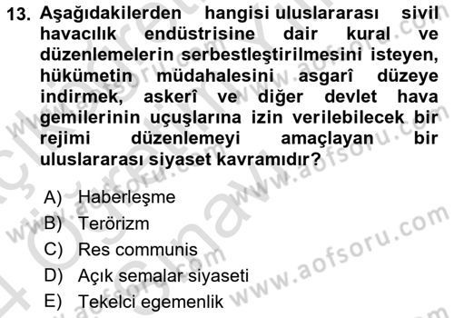 Uluslararası Hukuk 2 Dersi 2023 - 2024 Yılı Yaz Okulu Sınav Soruları 13. Soru