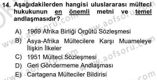 Uluslararası Hukuk 2 Dersi 2023 - 2024 Yılı Yaz Okulu Sınav Soruları 14. Soru
