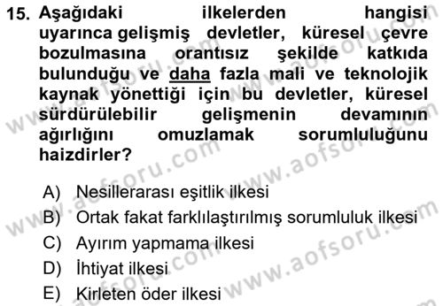 Uluslararası Hukuk 2 Dersi 2023 - 2024 Yılı Yaz Okulu Sınav Soruları 15. Soru