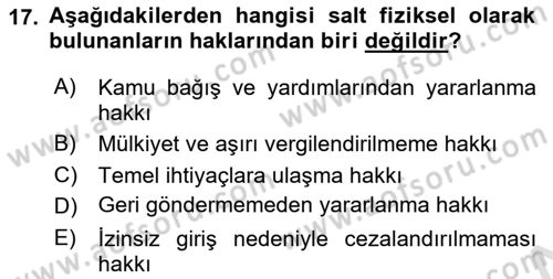 Uluslararası Hukuk 2 Dersi 2023 - 2024 Yılı Yaz Okulu Sınav Soruları 17. Soru