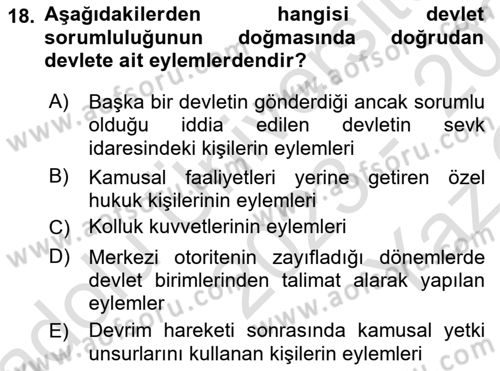 Uluslararası Hukuk 2 Dersi 2023 - 2024 Yılı Yaz Okulu Sınav Soruları 18. Soru