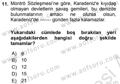 Uluslararası Hukuk 2 Dersi 2024 - 2025 Yılı (Vize) Ara Sınav Soruları 11. Soru