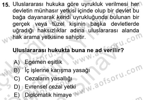 Uluslararası Hukuk 2 Dersi 2024 - 2025 Yılı (Vize) Ara Sınav Soruları 15. Soru