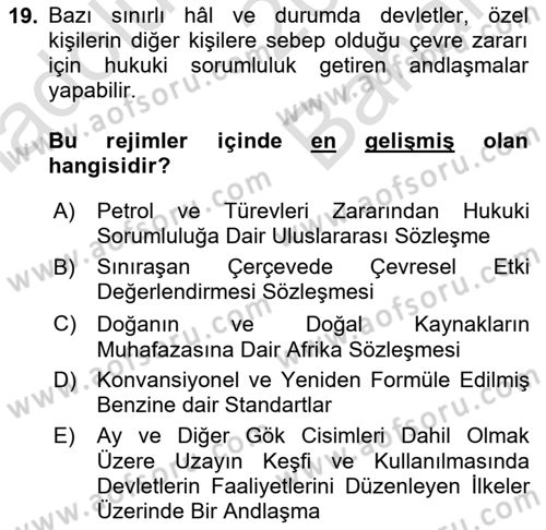 Uluslararası Hukuk 2 Dersi 2024 - 2025 Yılı (Vize) Ara Sınav Soruları 19. Soru