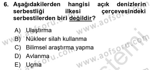 Uluslararası Hukuk 2 Dersi 2024 - 2025 Yılı (Vize) Ara Sınav Soruları 6. Soru