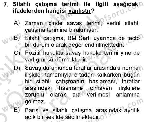Uluslararası Hukuk 2 Dersi 2024 - 2025 Yılı (Vize) Ara Sınav Soruları 7. Soru