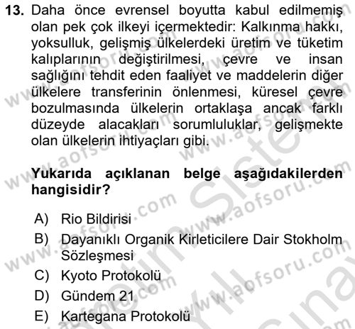 Uluslararası Hukuk 2 Dersi 2024 - 2025 Yılı (Final) Dönem Sonu Sınav Soruları 13. Soru