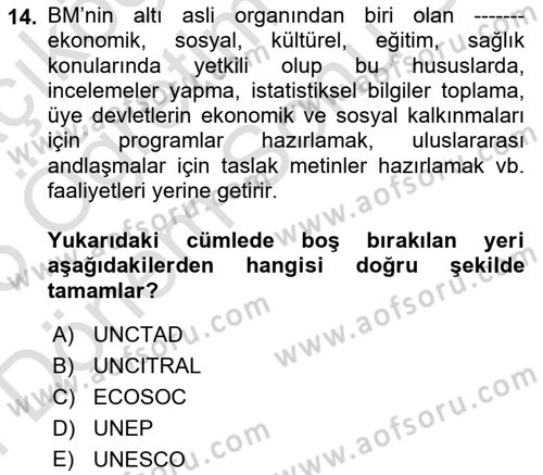 Uluslararası Hukuk 2 Dersi 2024 - 2025 Yılı (Final) Dönem Sonu Sınav Soruları 14. Soru