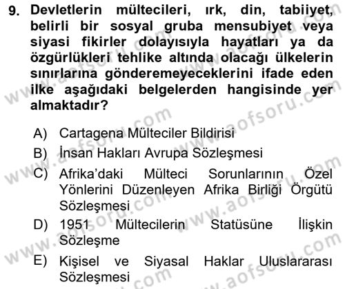 Uluslararası Hukuk 2 Dersi 2024 - 2025 Yılı (Final) Dönem Sonu Sınav Soruları 9. Soru