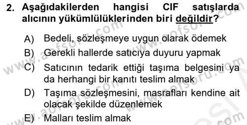 Uluslararası Ticaret Hukuku Dersi 2018 - 2019 Yılı (Final) Dönem Sonu Sınav Soruları 2. Soru