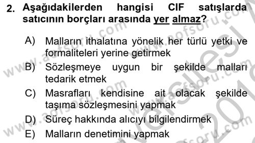 Uluslararası Ticaret Hukuku Dersi 2018 - 2019 Yılı Yaz Okulu Sınav Soruları 2. Soru