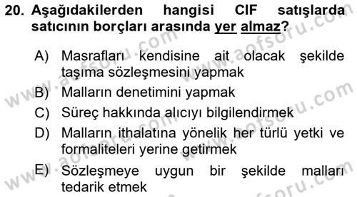 Uluslararası Ticaret Hukuku Dersi Ara Sınavı Deneme Sınav Soruları 20. Soru