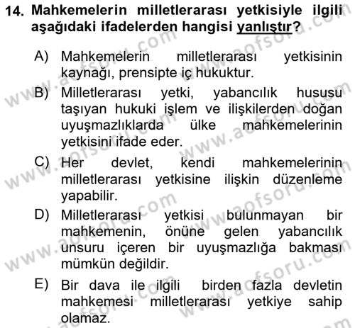 Uluslararası Ticaret Hukuku Dersi 2019 - 2020 Yılı (Final) Dönem Sonu Sınav Soruları 14. Soru
