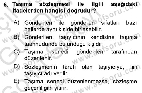 Uluslararası Ticaret Hukuku Dersi 2019 - 2020 Yılı (Final) Dönem Sonu Sınav Soruları 6. Soru
