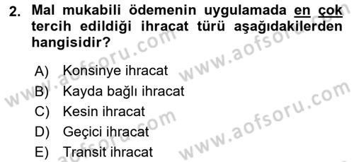 Uluslararası Ticaret Hukuku Dersi 2020 - 2021 Yılı Yaz Okulu Sınav Soruları 2. Soru