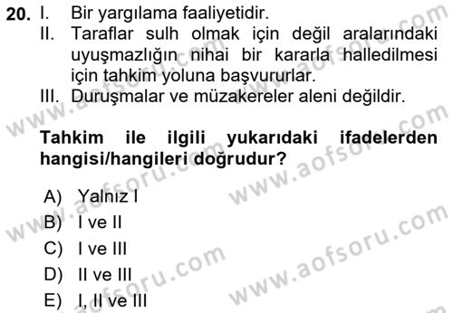 Uluslararası Ticaret Hukuku Dersi 2020 - 2021 Yılı Yaz Okulu Sınav Soruları 20. Soru