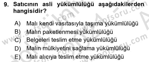 Uluslararası Ticaret Hukuku Dersi Ara Sınavı Deneme Sınav Soruları 9. Soru