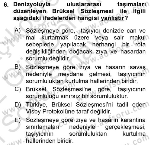Uluslararası Ticaret Hukuku Dersi 2021 - 2022 Yılı (Final) Dönem Sonu Sınav Soruları 6. Soru
