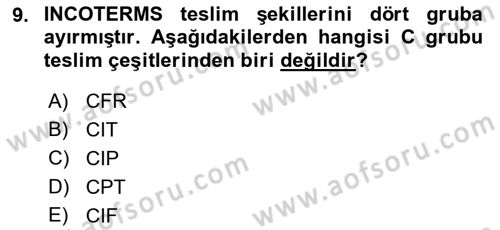 Uluslararası Ticaret Hukuku Dersi Ara Sınavı Deneme Sınav Soruları 9. Soru