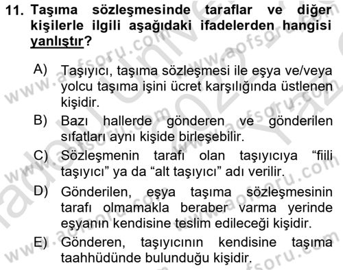 Uluslararası Ticaret Hukuku Dersi 2022 - 2023 Yılı Yaz Okulu Sınav Soruları 11. Soru