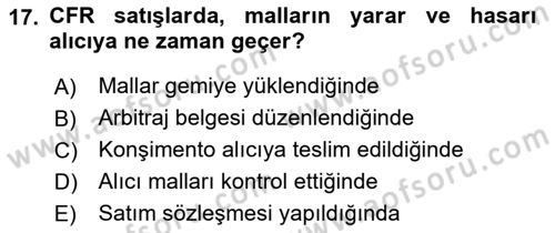 Uluslararası Ticaret Hukuku Dersi 2022 - 2023 Yılı Yaz Okulu Sınav Soruları 17. Soru