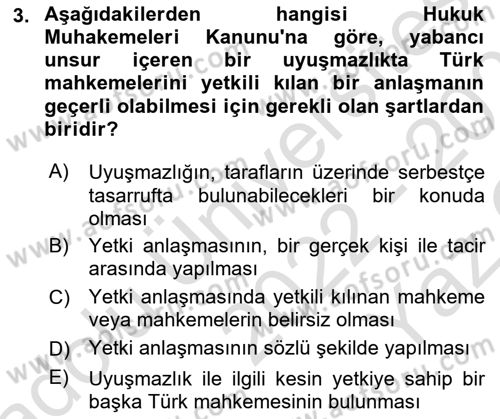 Uluslararası Ticaret Hukuku Dersi 2022 - 2023 Yılı Yaz Okulu Sınav Soruları 3. Soru