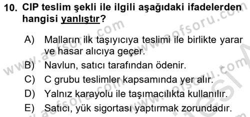 Uluslararası Ticaret Hukuku Dersi 2023 - 2024 Yılı (Vize) Ara Sınav Soruları 10. Soru