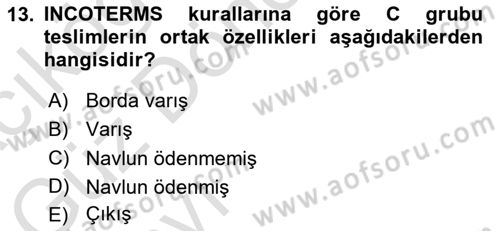 Uluslararası Ticaret Hukuku Dersi 2023 - 2024 Yılı (Vize) Ara Sınav Soruları 13. Soru