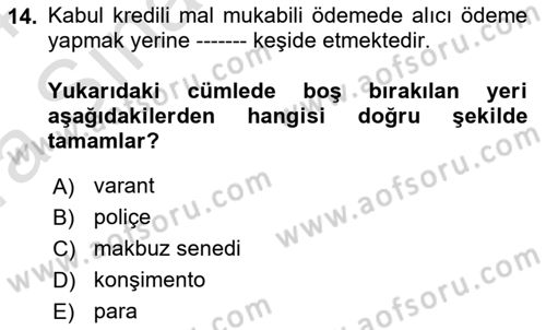 Uluslararası Ticaret Hukuku Dersi 2023 - 2024 Yılı (Vize) Ara Sınav Soruları 14. Soru