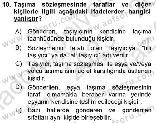 Uluslararası Ticaret Hukuku Dersi 2023 - 2024 Yılı Yaz Okulu Sınav Soruları 10. Soru