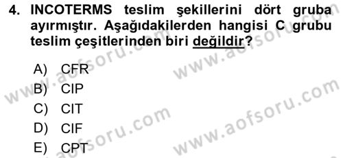 Uluslararası Ticaret Hukuku Dersi 2023 - 2024 Yılı Yaz Okulu Sınav Soruları 4. Soru