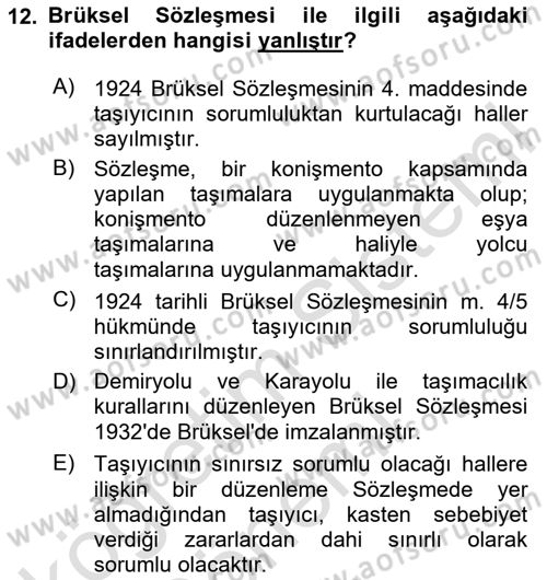 Uluslararası Ticaret Hukuku Dersi 2024 - 2025 Yılı (Final) Dönem Sonu Sınav Soruları 12. Soru