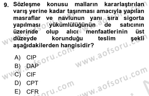 Uluslararası Ticaret Hukuku Dersi 2024 - 2025 Yılı (Final) Dönem Sonu Sınav Soruları 9. Soru