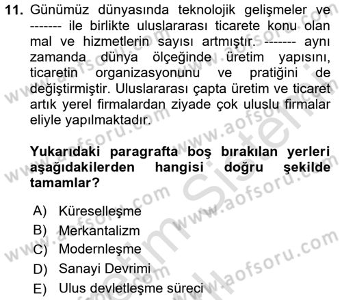 Uluslararası Ticaret Hukuku Dersi 2024 - 2025 Yılı Yaz Okulu Sınav Soruları 11. Soru