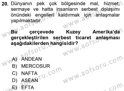 Uluslararası Ticaret Hukuku Dersi 2024 - 2025 Yılı Yaz Okulu Sınav Soruları 20. Soru