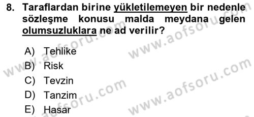 Uluslararası Ticaret Hukuku Dersi 2025 - 2026 Yılı Yaz Okulu Sınav Soruları 8. Soru