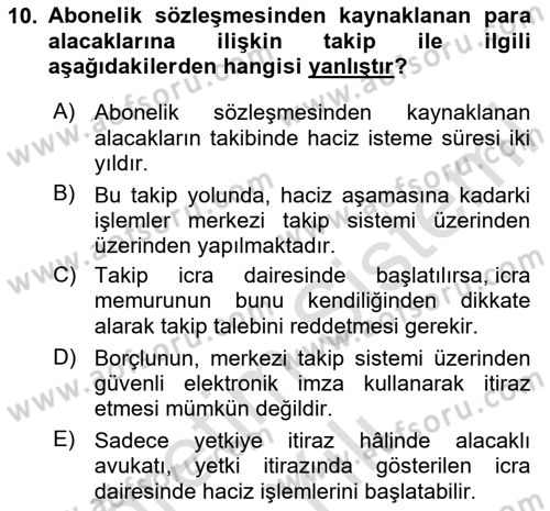 İcra Ve İflas Hukuku Dersi 2020 - 2021 Yılı Yaz Okulu Sınav Soruları 10. Soru