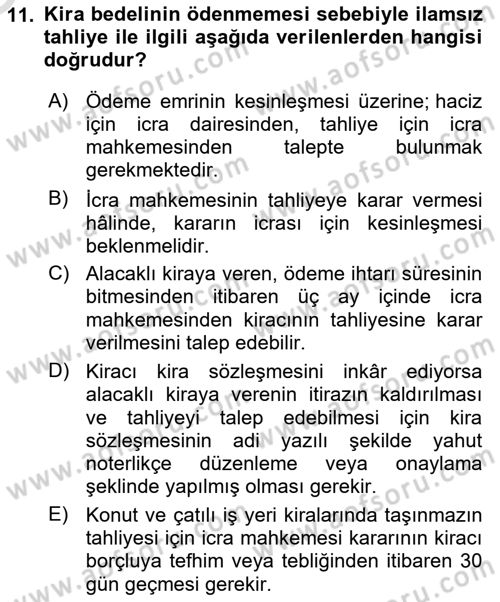İcra Ve İflas Hukuku Dersi 2020 - 2021 Yılı Yaz Okulu Sınav Soruları 11. Soru