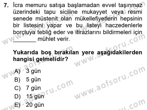 İcra Ve İflas Hukuku Dersi 2020 - 2021 Yılı Yaz Okulu Sınav Soruları 7. Soru