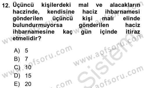 İcra Ve İflas Hukuku Dersi 2021 - 2022 Yılı (Vize) Ara Sınav Soruları 12. Soru